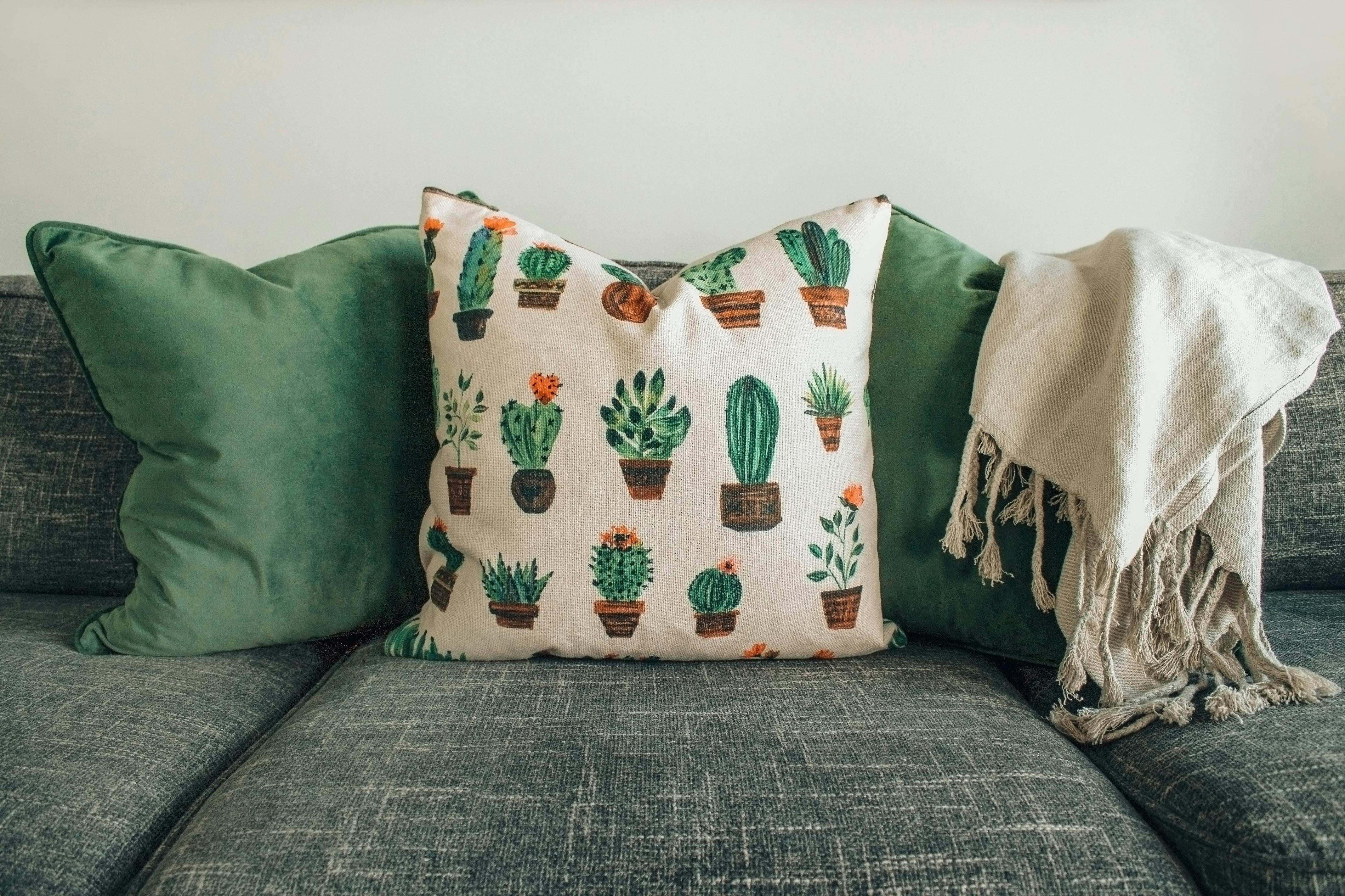 Textured cushion covers on a sofa