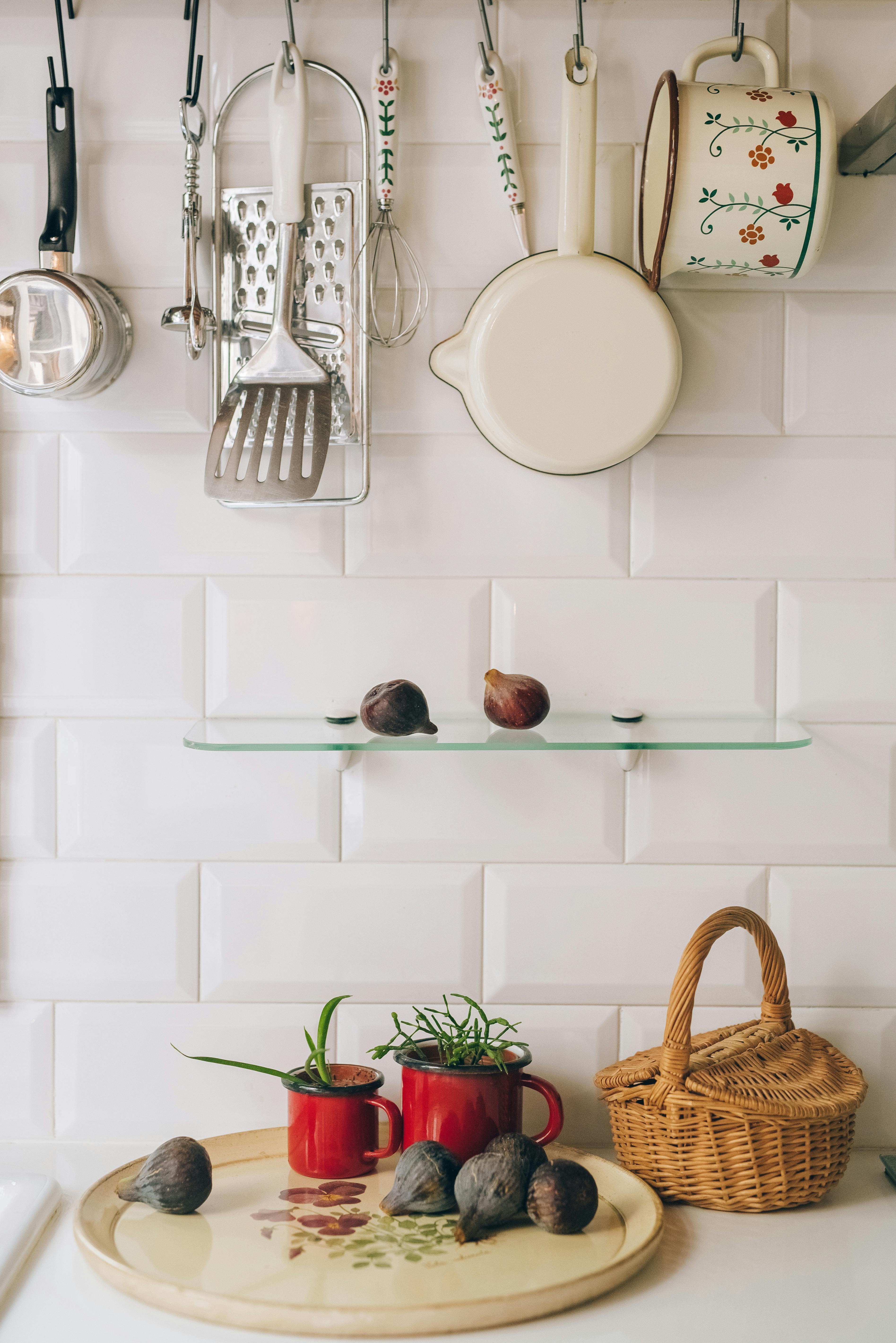 Kitchen utensils arranged on countertop